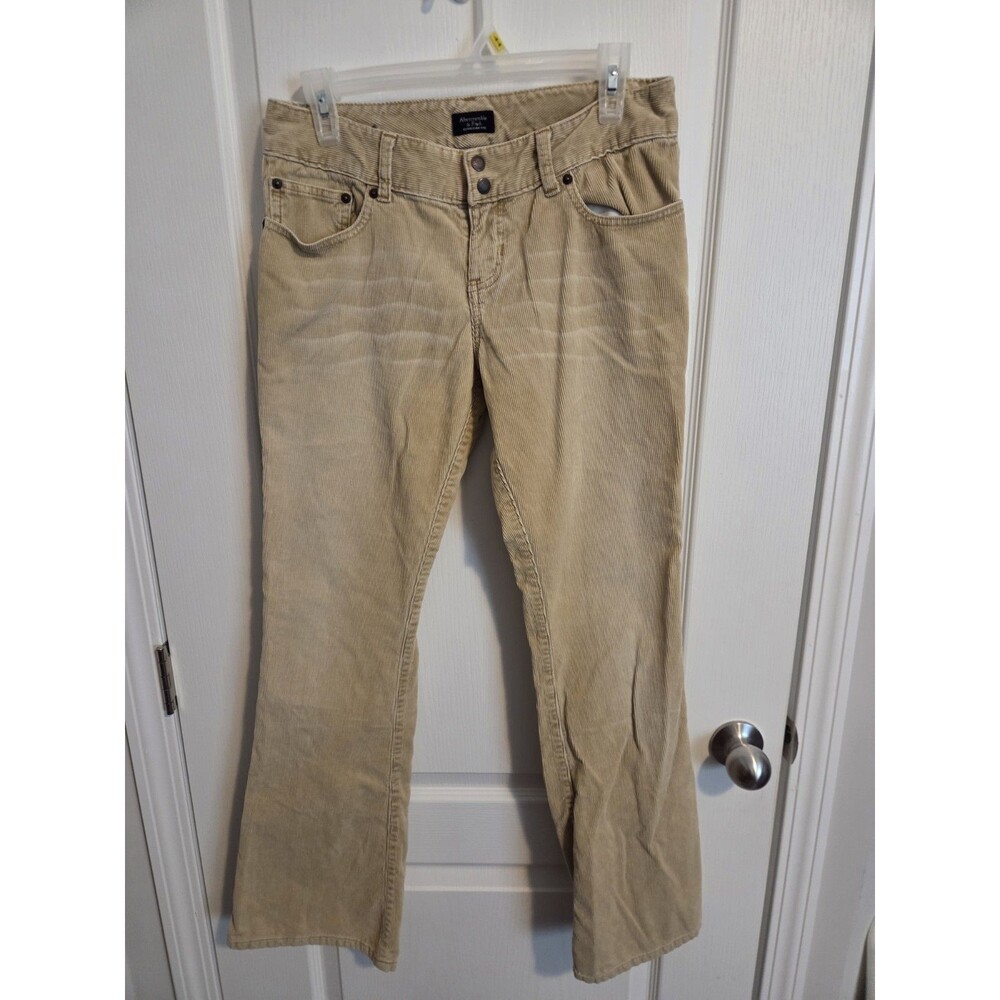 Abercrombie & Fitch Women's Beige Corduroy Bootcut Pants Button Zip Pockets 112